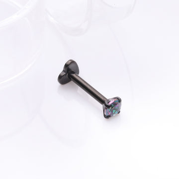 Detail View 1 of Implant Grade Titanium Blackline Prong Gem Sparkle Internally Threaded Heart Back Labret-Vitrail Medium